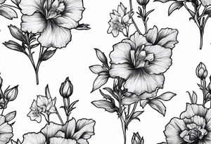 Small, simple sketched bouquet of larkspur, stemmed carnation tattoo idea