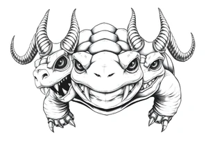 2 slaves powerful and angry turtle with goat horns and huge teeth and ALIEN EYES tattoo idea