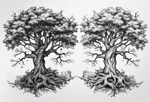 Two oak trees growing together forearm tattoo idea