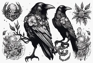 Demon Raven surrounded gems poisonous plants and astrology. tattoo idea