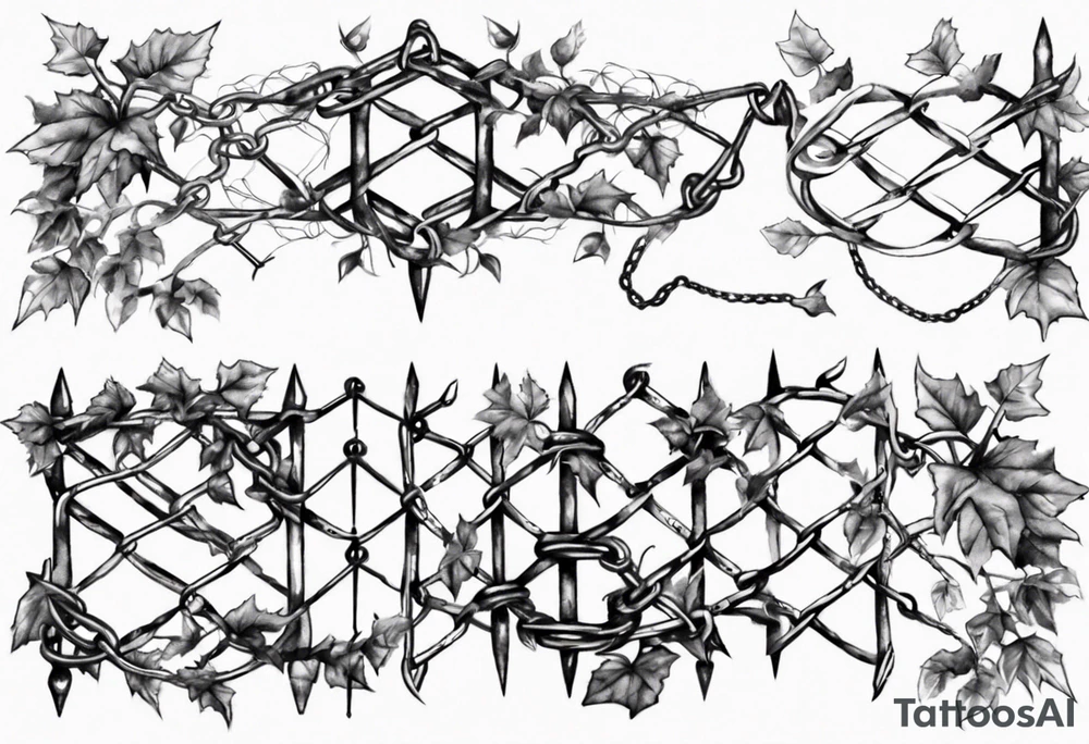 chain link fence with pointy ivy tattoo idea
