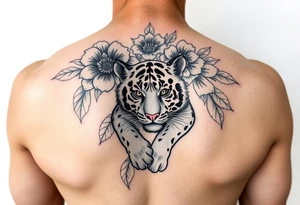 Floral tattoo with baby tiger tattoo idea