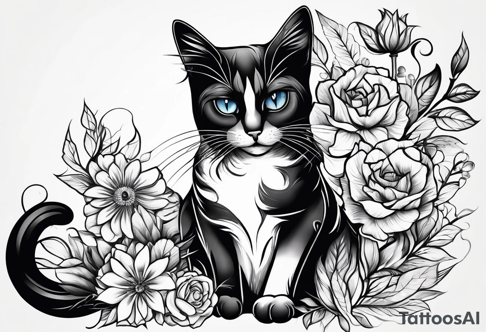 Black and white cat tattoo idea
