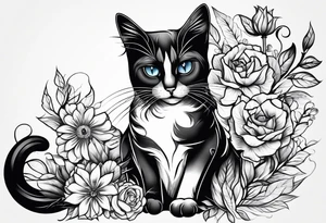 Black and white cat tattoo idea