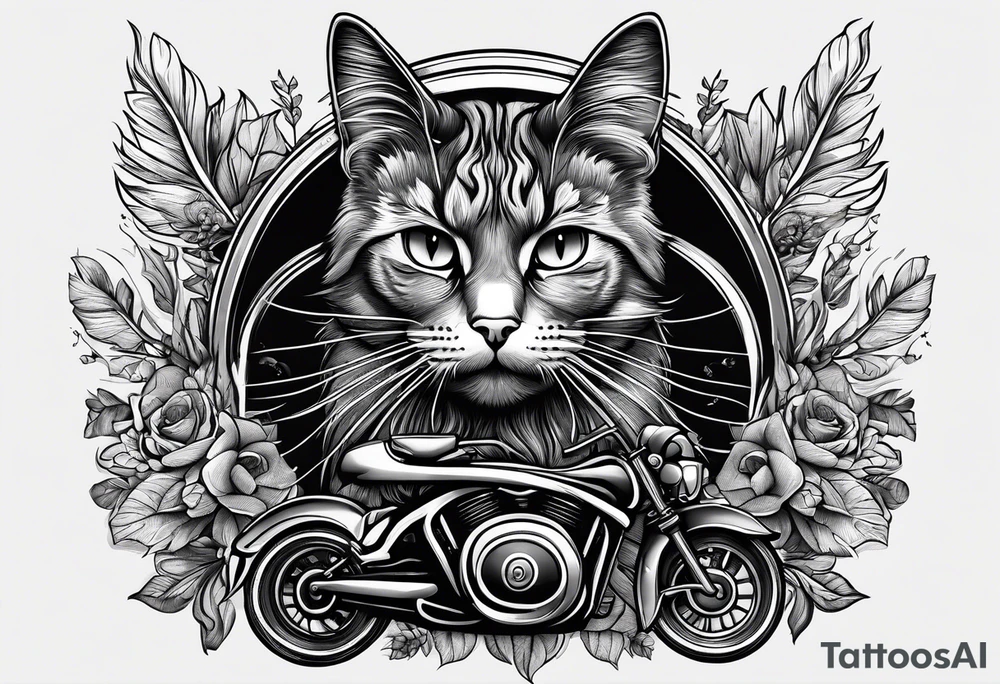 cat with beard on a bike tattoo idea