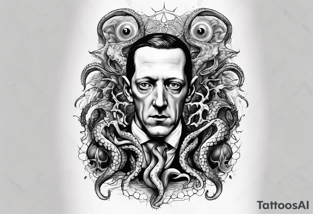 lovecraft long tattoo to put on the forearm, with eye and tentacle tattoo idea