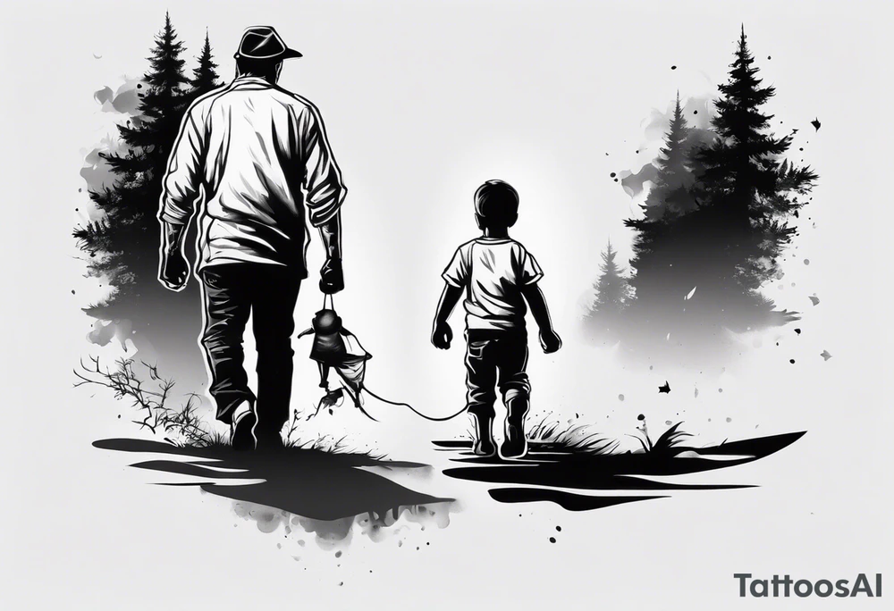 Father and son walking side by side tattoo idea Father and son walking side by side tattoo idea
