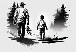 Father and son walking side by side tattoo idea