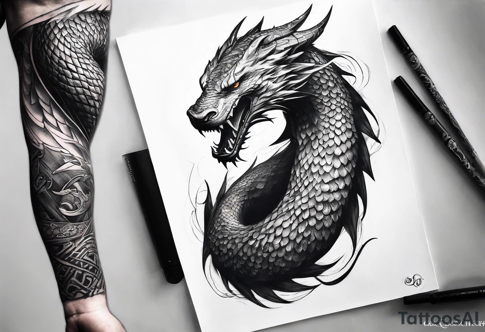 a Sleeve tattoo of Jörmungandr from god of war the game tattoo idea