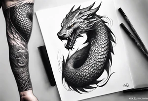 a Sleeve tattoo of Jörmungandr from god of war the game tattoo idea