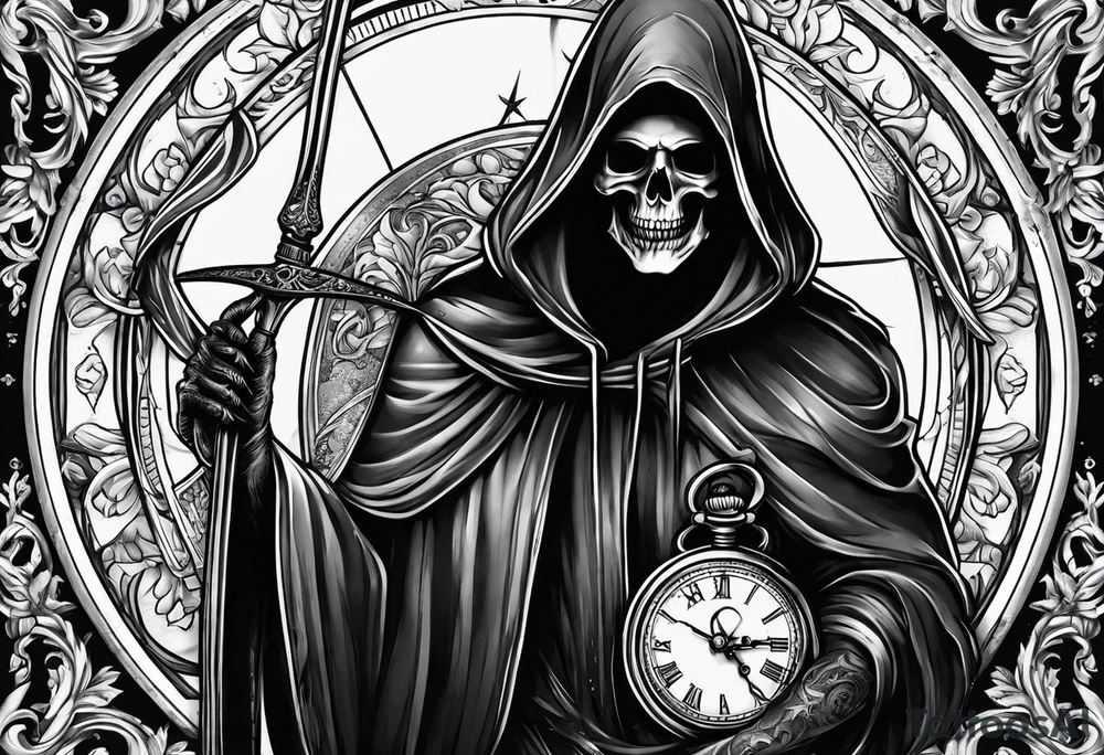 Grim reaper with a pocket watch tattoo idea