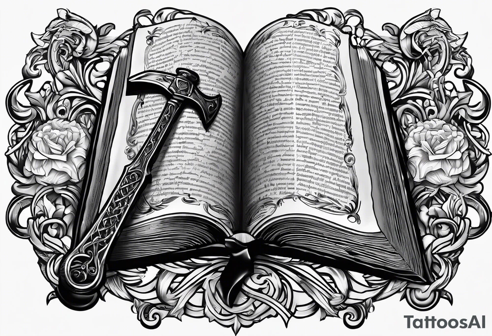 The symbol of Matthias a open Bible and a battle Axe tattoo idea