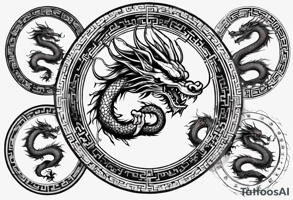 Chinese dragon in a circular shape with "02.03" written on its skin tattoo idea