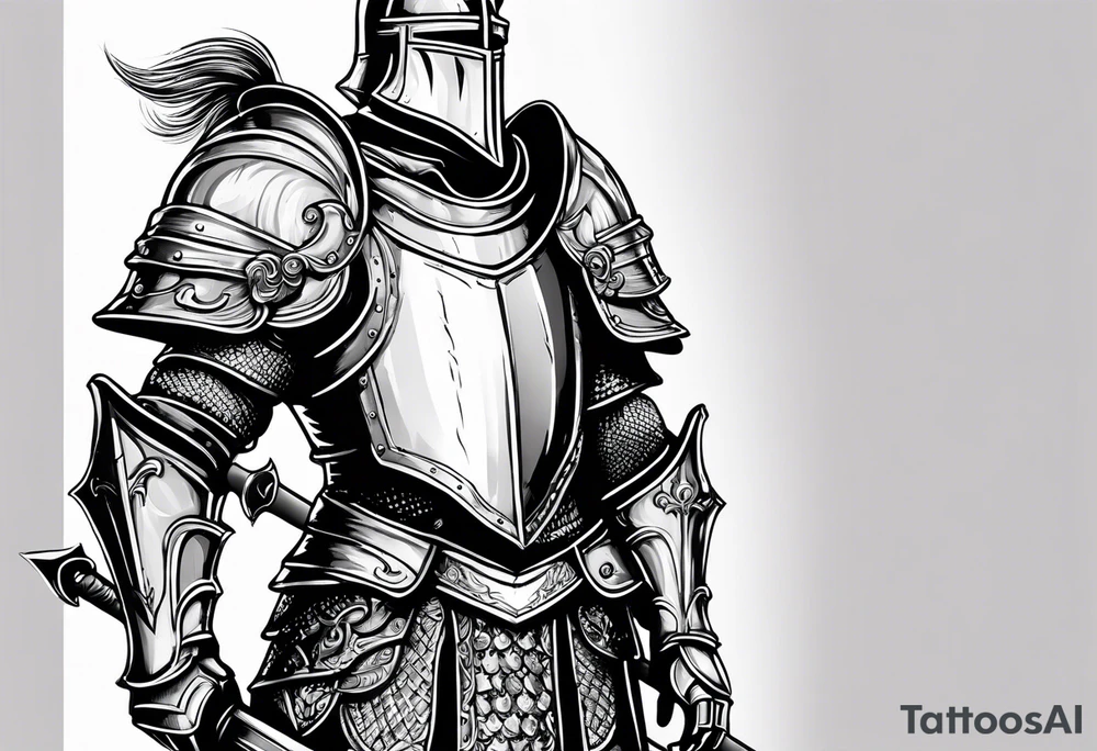 knight with heavy armor with RAYMOND on shield tattoo idea