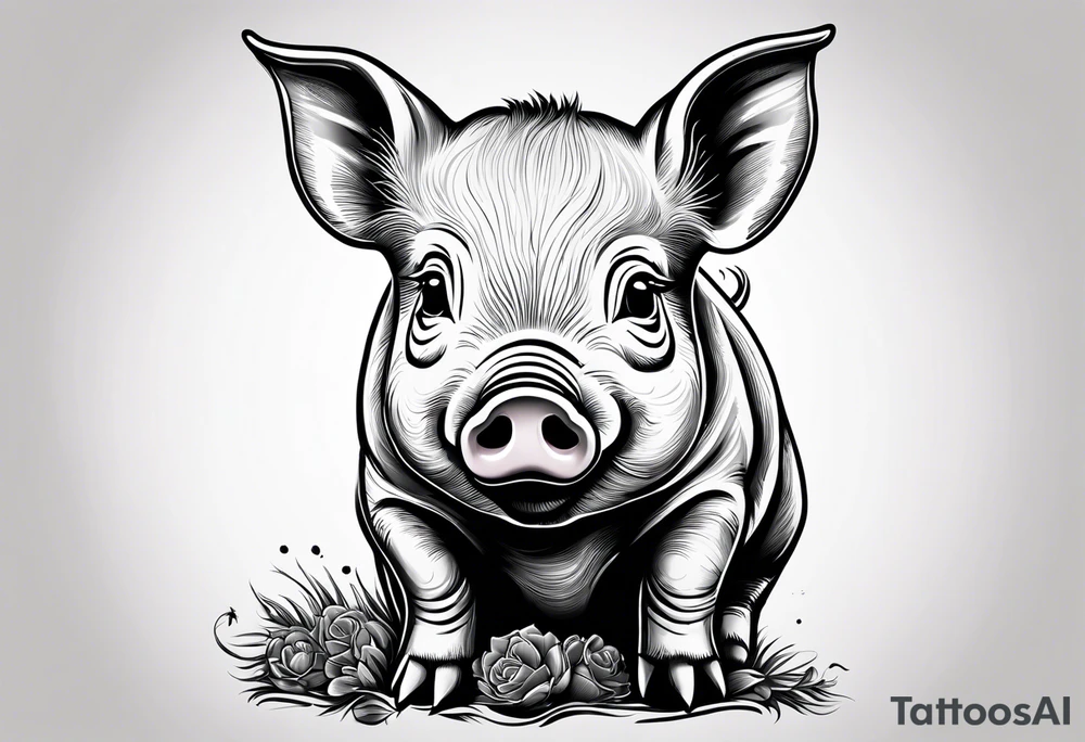 cute pig or piglet.
with text: "friends not food"
only very thin lines. no shading. black and white only tattoo idea