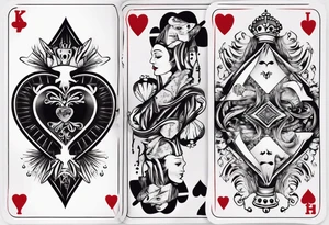 King of heart playing card with the queen of heart playing card around his arm tattoo idea