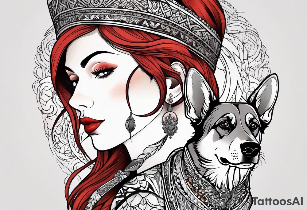 red hair woman with German shepherd dog tattoo idea