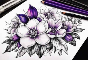 Opal with Violet and orchard flowers tattoo idea