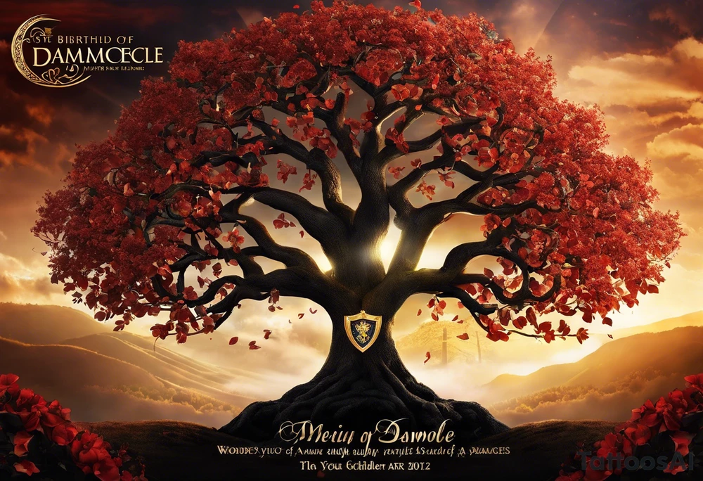 A family tree with the birth dates of your children is a nice way to represent your family. The swords that symbolize the sword of Damocles and thus potential attacks could symbolize that you are ready to defend your family. A symbol of protection and strength could be, for example, a shield or a lion, traditional symbols of strength and defense. To honor your mother's death, you could incorporate a small hidden tribute like a flower or a butterfly that stands for her. tattoo idea