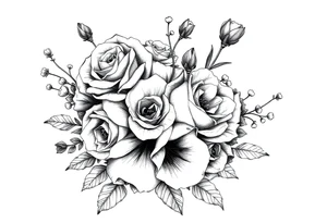 vintage bouquet of wild roses and meadow flowers with morning dew tattoo idea
