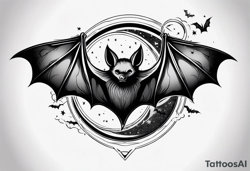 A bat wrapped in smoke with a moon tattoo idea