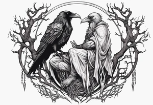 odin ravens sitting on yggdrasil tattoo idea