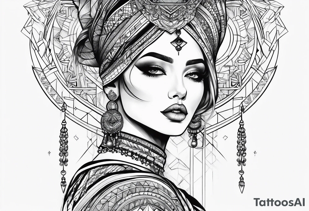 Geometric woman tattoo idea