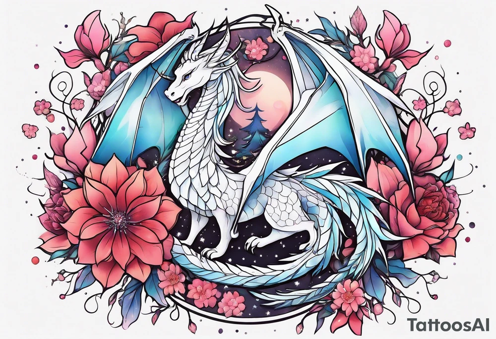 Constellation, wing , snow , cross , dragon female japan kawaii , flower tattoo idea