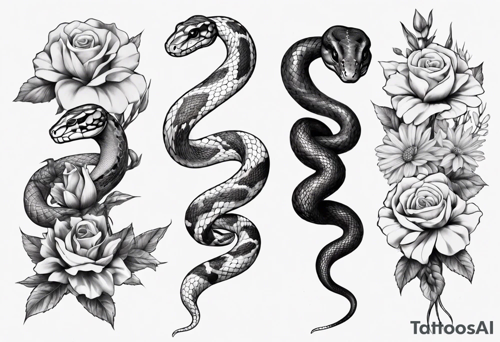 Snake wrapped around flowers tattoo idea