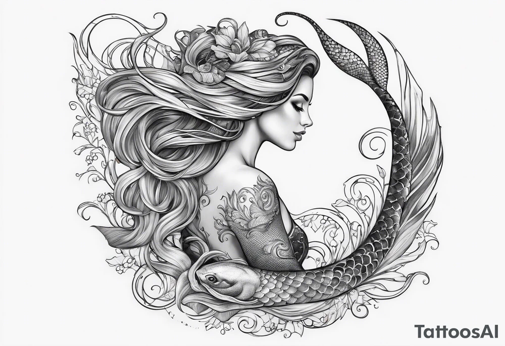 flowing serpent tail mermaid tattoo idea