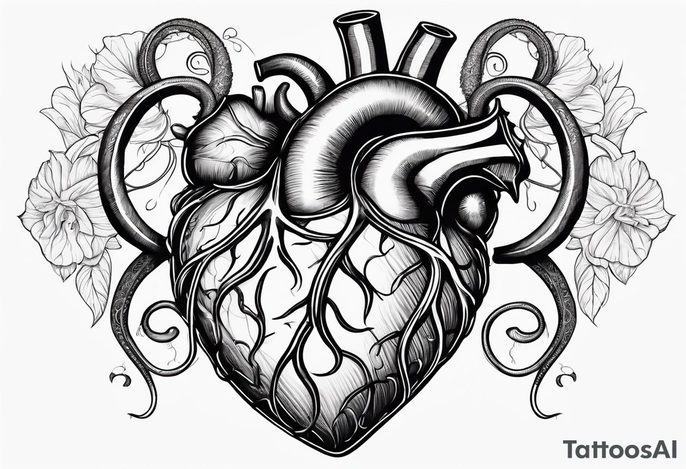anatomical human Heart with tentacles tattoo idea