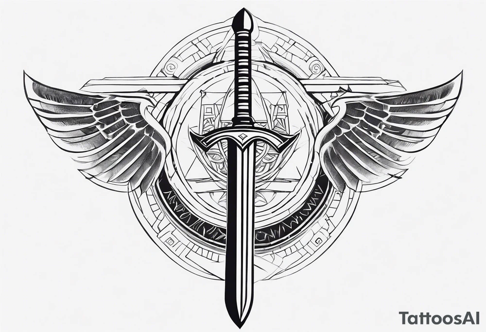 african, sword, chest tattoo, symmetrical, include neumann numerals, add shade tattoo idea