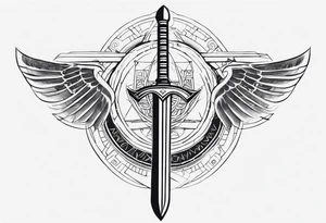 african, sword, chest tattoo, symmetrical, include neumann numerals, add shade tattoo idea