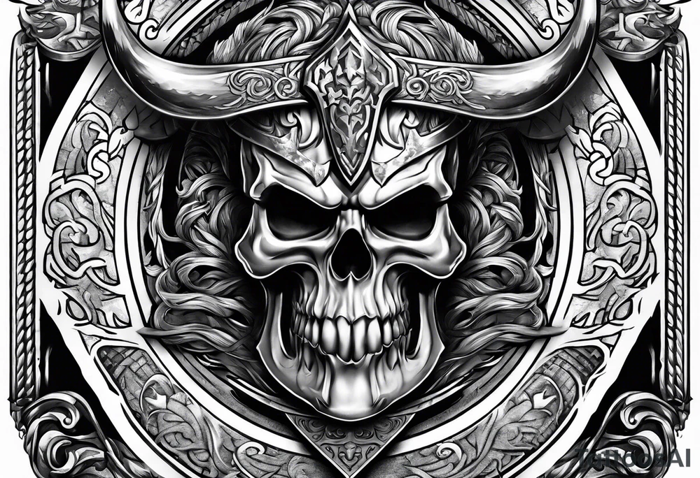 Valhalla sword shield fire axe tattoo idea