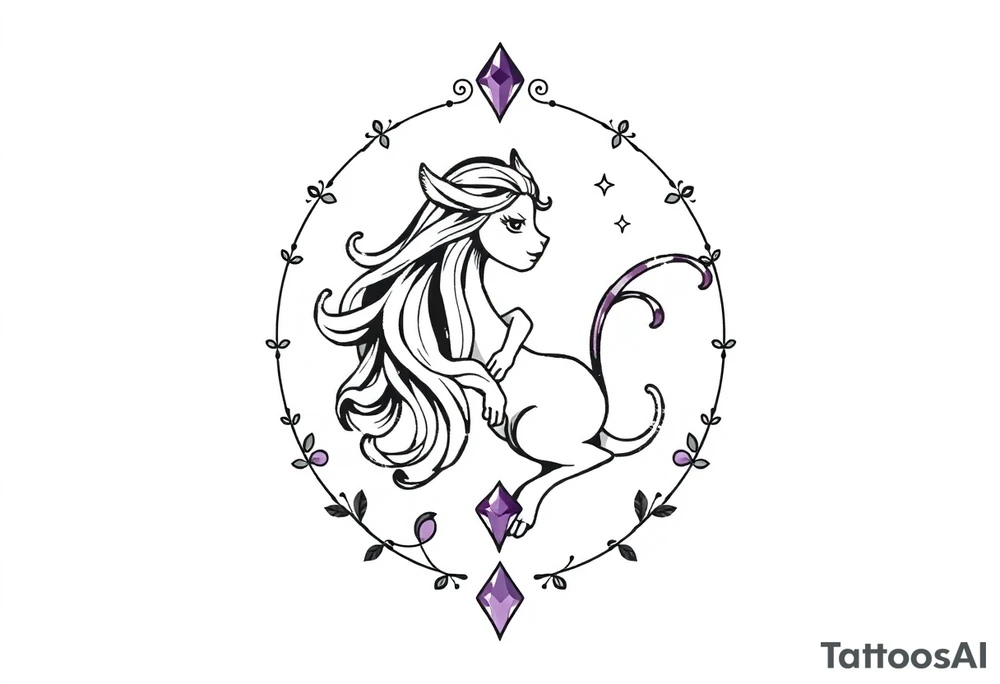 Zodiac sign Aquarius amethyst birthstone mother of 3 girls loves animals tattoo idea