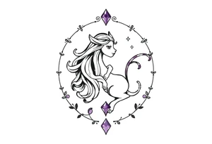 Zodiac sign Aquarius amethyst birthstone mother of 3 girls loves animals tattoo idea