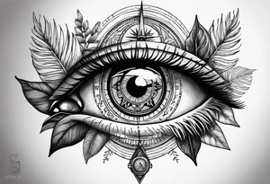 arm, jungle plants, compass, all-seeing eye tattoo idea