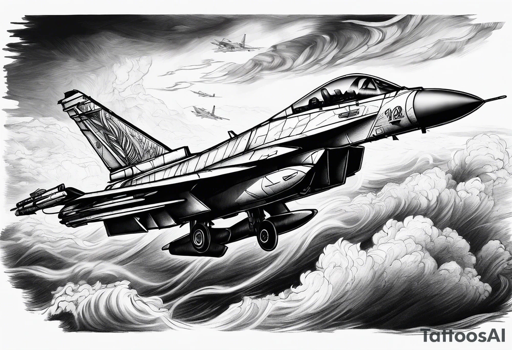 Fighter jet in a storm tattoo idea
