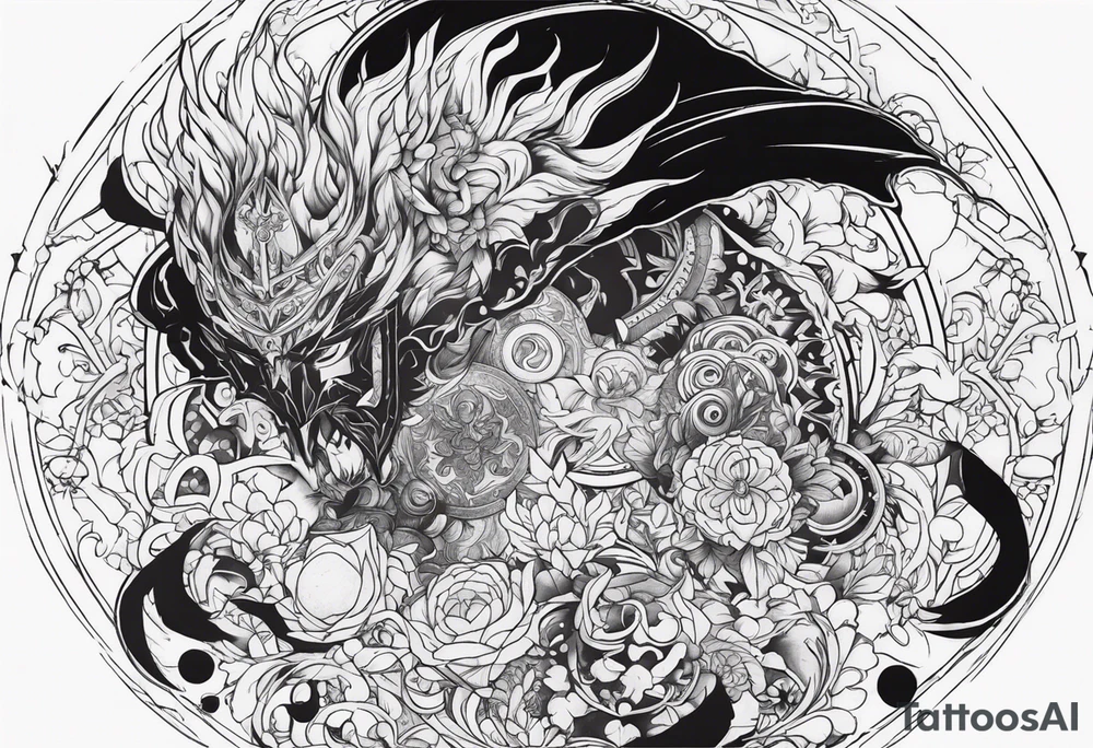 I want a full sleeve manga berserk cyber sigilism tattoo idea
