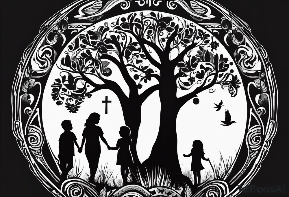Pacific Northwest
Mexican American inspiration. Silhouette of Family of four. Add faith and God, Crosses tattoo idea