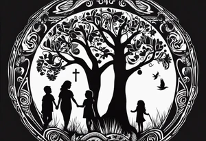 Pacific Northwest
Mexican American inspiration. Silhouette of Family of four. Add faith and God, Crosses tattoo idea