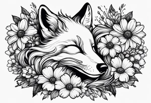 Creepy evil fox sleeping daisies tattoo idea