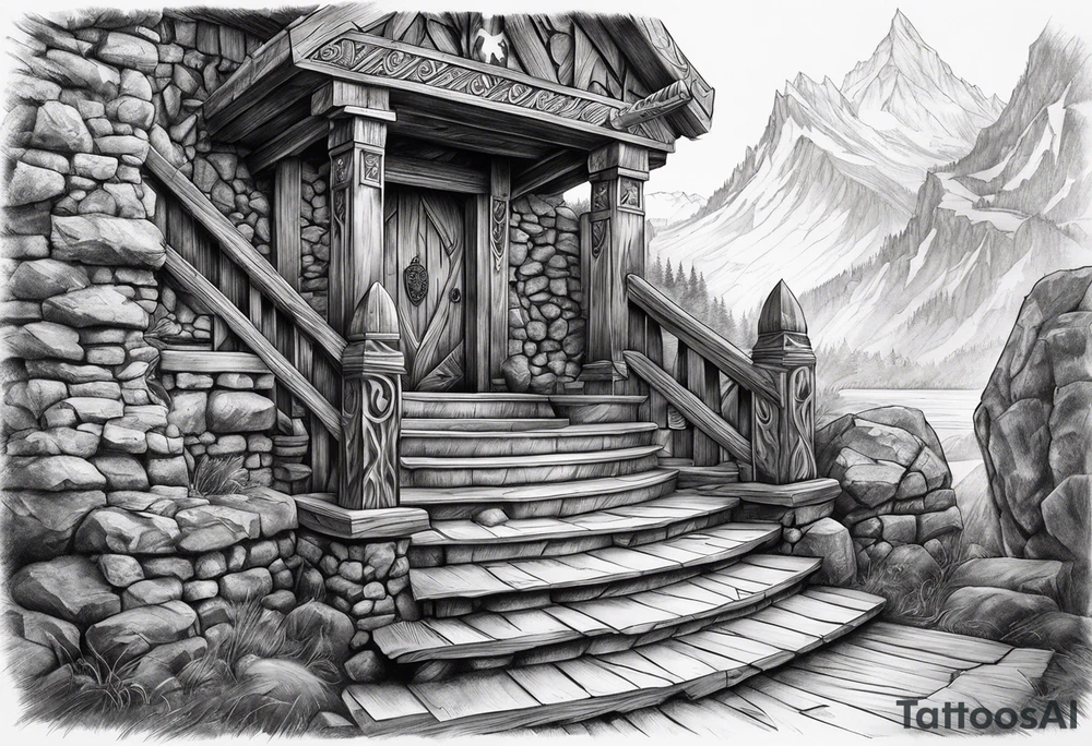 The Viking is at the bottom of the stairs that lead to the gate to Valhalla. tattoo idea