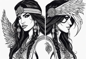 valkrye, kali, pirate, goddess, native american, looking right, left chest, wing tattoo idea