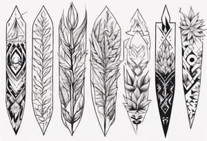full arm tattoo. pointy leaves combined with geometric shapes. whole arm tattoo idea