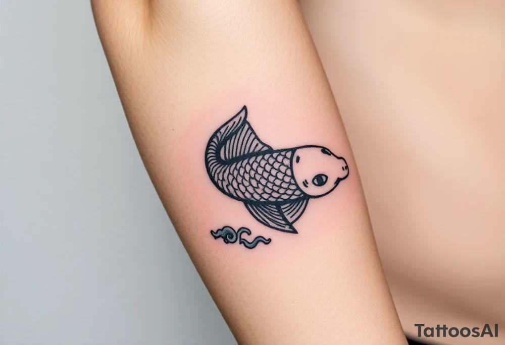 traditional koi fish swimming upstream through turbulent waves tattoo idea