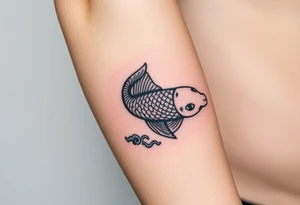 traditional koi fish swimming upstream through turbulent waves tattoo idea