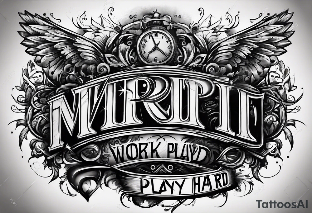 I want a painting style tattoo with the letters "work hard, play hard". tattoo idea