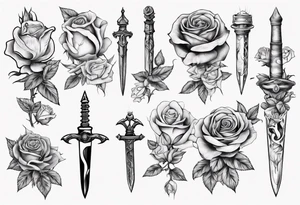 Dagger surrounded by roses tattoo idea