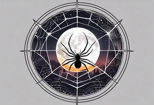 spider shooting web with his back connecting to  under moon not inside the moon tattoo idea